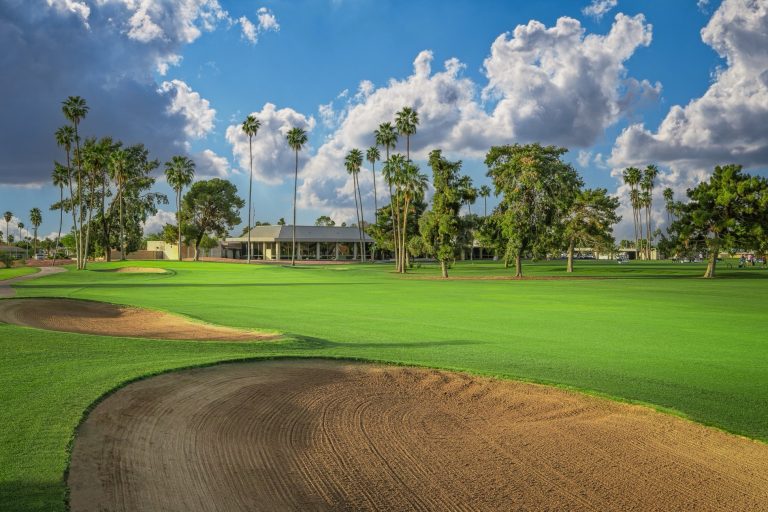 Golf range with mountain views at Palmbrook Golf Club in Sun City, AZ