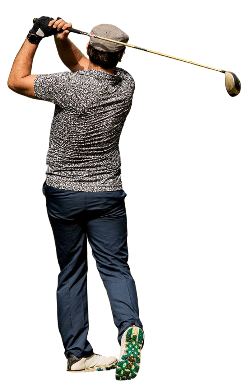 Golfer finishing his swing on a tee time at Palmbrook Golf Club